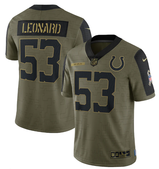 Men's Olive Indianapolis Colts #53 Darius Leonard 2021 Salute To Service Limited Stitched Jersey